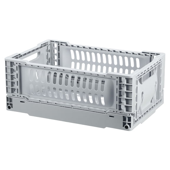 Uxcell Collapsible Crates, 11.7x7.8x4.7" Stackable Plastic Storage Baskets with Handle Small Storage Containers for Bedroom Office Classroom Bathroom Desktop Organizer Decor, Dark Gray