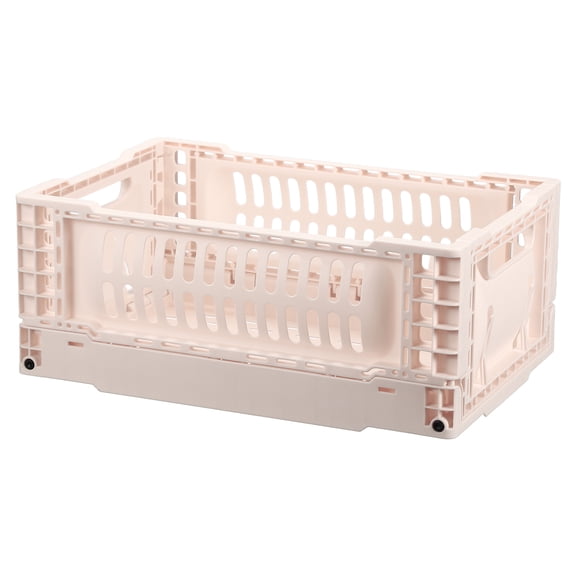 Uxcell Collapsible Crates, 11.7x7.8x4.7" Stackable Plastic Storage Baskets with Handle Small Storage Containers for Bedroom Office Classroom Bathroom Desktop Organizer Decor, Light Pink