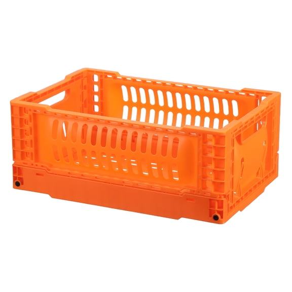 Uxcell Collapsible Crates, 11.7x7.8x4.7" Stackable Plastic Storage Baskets with Handle Small Storage Containers for Bedroom Office Classroom Bathroom Desktop Organizer Decor, Orange