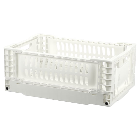 Uxcell Collapsible Crates, 11.7x7.8x4.7" Stackable Plastic Storage Baskets with Handle Small Storage Containers for Bedroom Office Classroom Bathroom Desktop Organizer Decor, Apricot