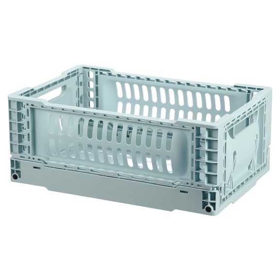 Uxcell Collapsible Crates, 11.7x7.8x4.7" Stackable Plastic Storage Baskets with Handle Small Storage Containers for Bedroom Office Classroom Bathroom Desktop Organizer Decor, Light Blue