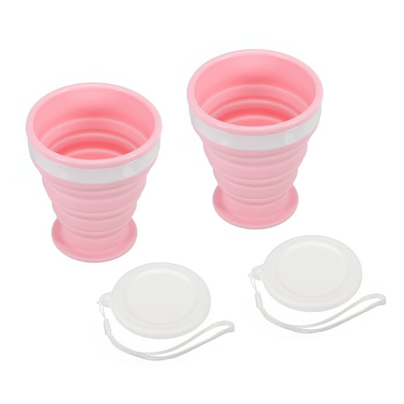Uxcell Collapsible Cup, 2 Pack 200mL Travel Folding Cup for Camping, Pink