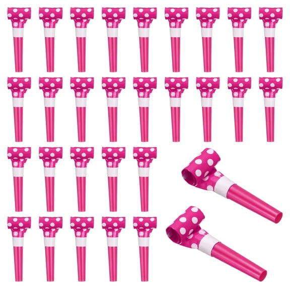 Uxcell Colorful Party Blower, Polka Dot Pattern, Rose Red 30Pcs, Funny Blowouts Blow Horns Tube Blowout Party Gift Favors for Birthday Parties Christmas New Years Celebration Noise Makers