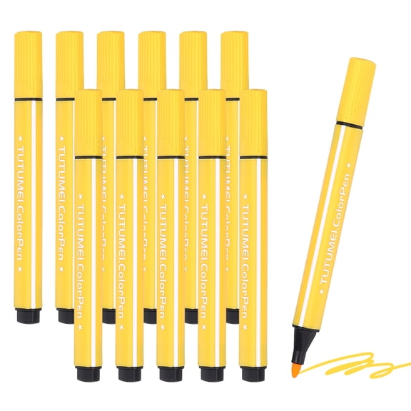 Uxcell Coloring Markers, 12 Pack Bright Yellow Triangle Washable Coloring Drawing Doodling Markers Easy to Clean Bright Color Pen Bulk for Adult Coloring Books Home Office and Study Use