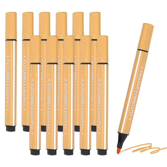 Uxcell Coloring Markers, 12 Pack Mustard Yellow Triangle Washable Coloring Drawing Doodling Markers Easy to Clean Bright Color Pen Bulk for Adult Coloring Books Home Office and Study Use