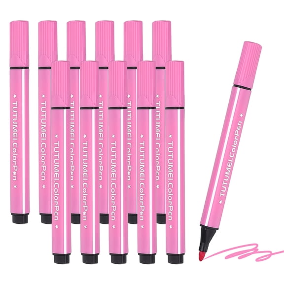 Uxcell Coloring Markers, 12 Pack Pink Triangle Washable Coloring Drawing Doodling Markers Easy to Clean Bright Color Pen Bulk for Adult Coloring Books Home Office and Study Use