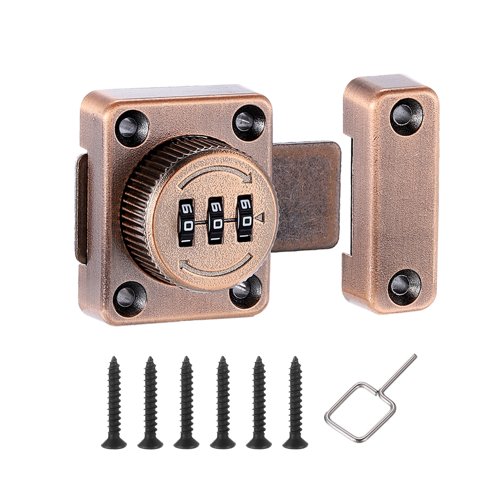 Uxcell Combination Cabinet Latch, 3-Digit Password Cabinet Lock Zinc Alloy Heavy Duty Keyless Safety Door Lock for One-Way Drawer Cupboard, Copper