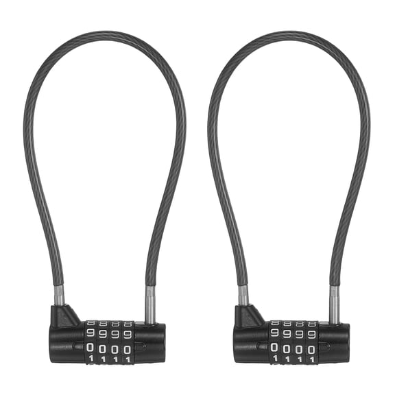 Uxcell Combination Cable Lock, (11 Inch, Black) (2 Pcs), 4 Digit Long Shackle Padlock with Steel Cable Resettable Waterproof Padlock for Gym Locker Cabinet Travel Bag Luggage Toolbox