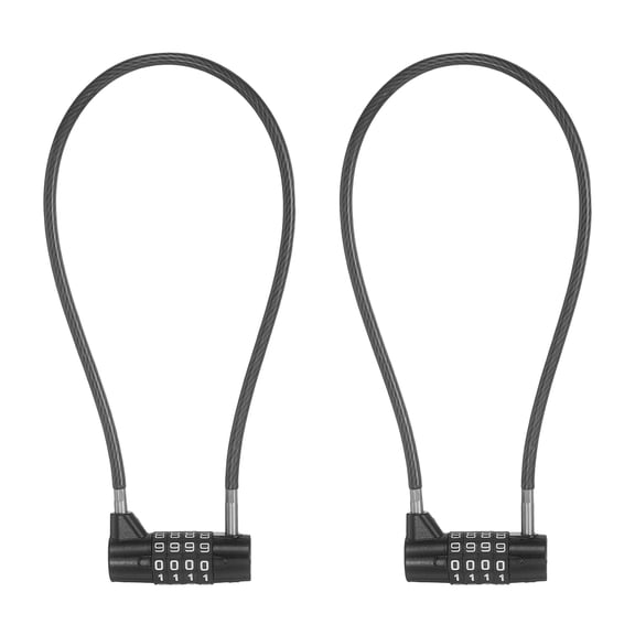 Uxcell Combination Cable Lock, (15 Inch, Black) (2 Pcs), 4 Digit Long Shackle Padlock with Steel Cable Resettable Waterproof Padlock for Gym Locker Cabinet Travel Bag Luggage Toolbox