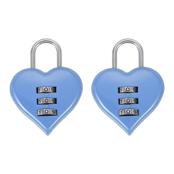 Uxcell Combination Locks, Heart Shape 3 Digit Password Padlock Love Locker Lock for Jewelry Storage Box Diary Gym Outdoor Fence Gate Hasp Cabinet Storage, Light Blue, Pack of 2