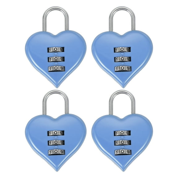 Uxcell Combination Locks, Heart Shape 3 Digit Password Padlock Love Locker Lock for Jewelry Storage Box Diary Gym Outdoor Fence Gate Hasp Cabinet Storage, Light Blue, Pack of 4