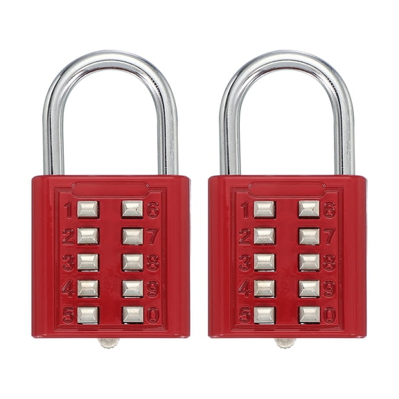 Uxcell Combination Padlock 10-Digit Push Button Padlock 5-Position Locking Mechanism Security Lock Red 2 Pack