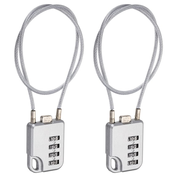 Uxcell Combination Padlock (15.8 Inch, Grey) (2 Pcs), 4-Digit Combo Padlock Luggage Locks with Coated Steel Wire Rope, Suit for Gym Locker/Fence/Storage/Backpack/Toolbox/Cabinets