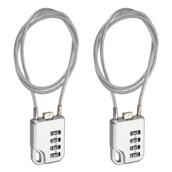 Uxcell Combination Padlock (23.6 Inch, Grey) (2 Pcs), 4-Digit Combo Padlock Luggage Locks with Coated Steel Wire Rope, Suit for Gym Locker/Fence/Storage/Backpack/Toolbox/Cabinets