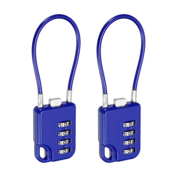 Uxcell Combination Padlock (5.3 Inch, Dark Blue) (2 Pcs), 4-Digit Combo Padlock Luggage Locks with Coated Steel Wire Rope, Suit for Gym Locker/Fence/Storage/Backpack/Toolbox/Cabinets