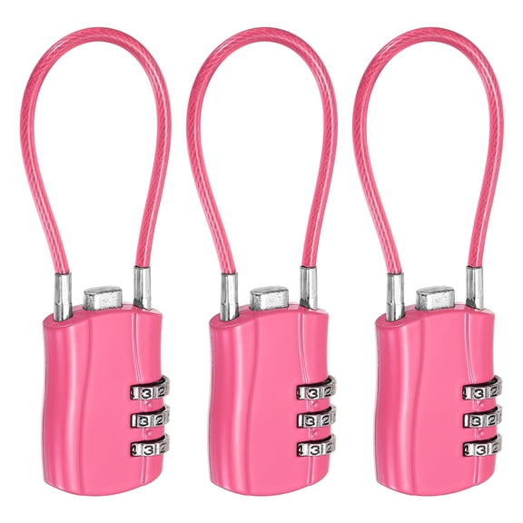Uxcell Combination Padlock (5.3 Inch, Rose Red) (3 Pcs), 3-Digit Combo Padlock Luggage Locks with Coated Steel Wire Rope, Suit for Gym Locker/Fence/Storage/Backpack/Toolbox/Cabinets