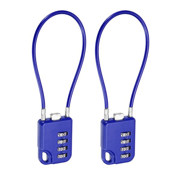 Uxcell Combination Padlock (7.9 Inch, Dark Blue) (2 Pcs), 4-Digit Combo Padlock Luggage Locks with Coated Steel Wire Rope, Suit for Gym Locker/Fence/Storage/Backpack/Toolbox/Cabinets