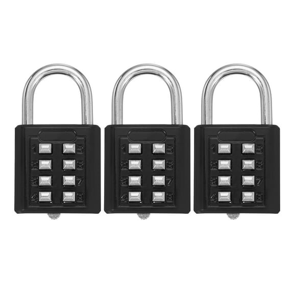 Uxcell Combination Padlock 8-Digit Push Button Padlock 4-Position Locking Mechanism Security Lock Black 3 Pack
