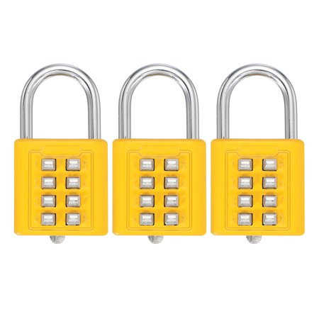 Uxcell Combination Padlock 8-Digit Push Button Padlock 4-Position Locking Mechanism Security Lock Yellow 3 Pack