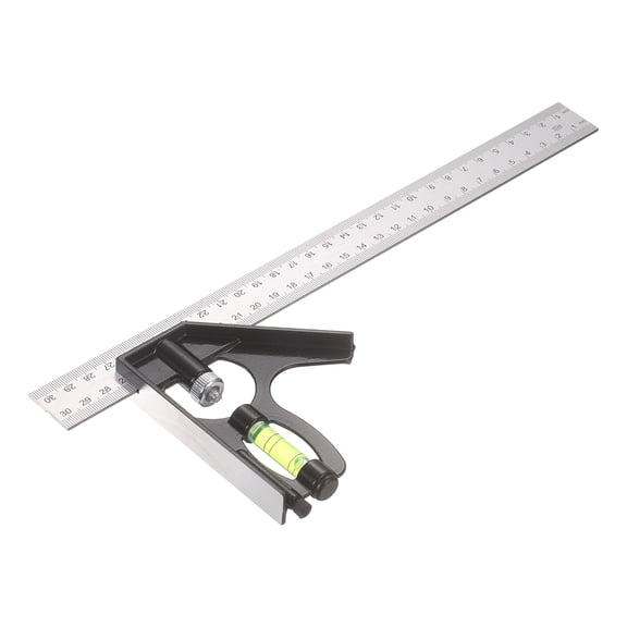 Uxcell Combination Square Ruler 12" / 300mm Metric Stainless Steel Carpenter Combo Square Metal Woodworking Measure Tools with Bubble Level for Metalworking and Carpentry, Silver