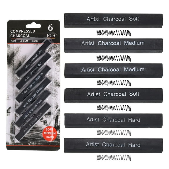 Uxcell Compressed Charcoal Sticks, Soft/Medium/Hard Grade Square Vine Charcoal Sticks Set Art Supplies for Painting Drawing Sketching Shading Artists Beginners(Pack of 6)