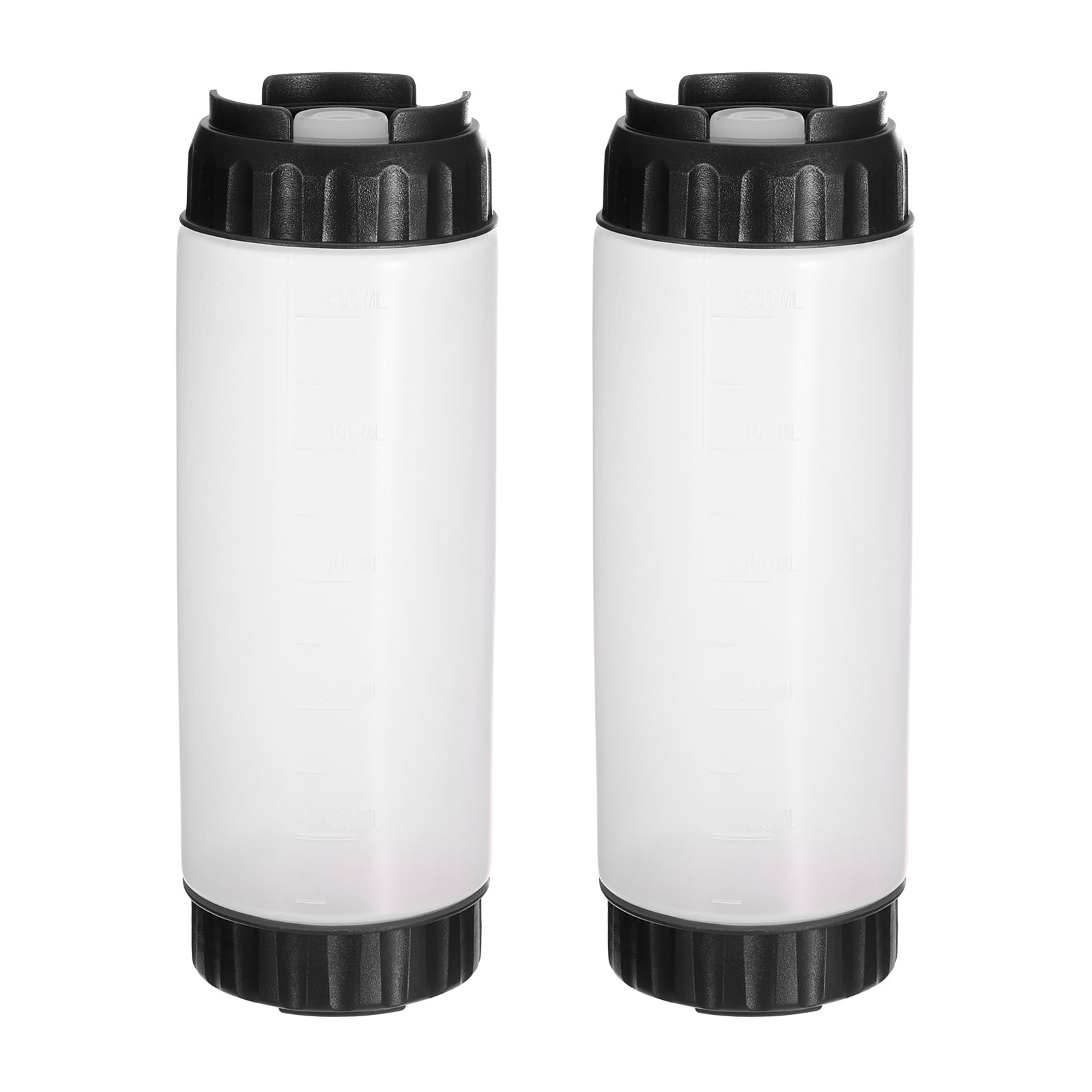 Uxcell Condiment Squeeze Bottles, 2pcs 20 oz Refillable Plastic Squirt Bottle Dispensers Leak Proof for BBQ Cooking Oil Barbecue Seasoning Honey Syrup, Black