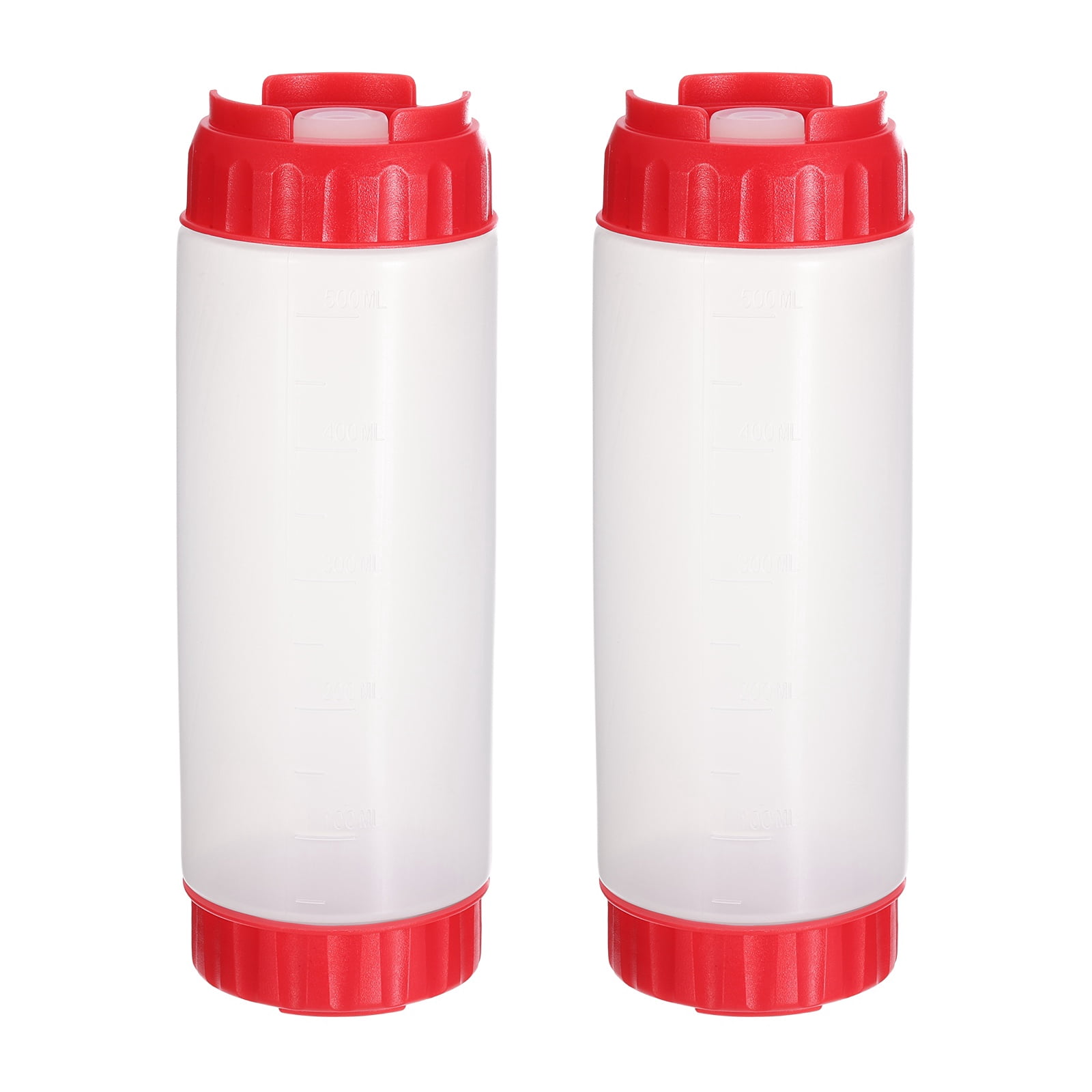 Uxcell Condiment Squeeze Bottles, 2pcs 20 oz Refillable Plastic Squirt Bottle Dispensers Leak Proof for BBQ Cooking Oil Barbecue Seasoning Honey Syrup, Red