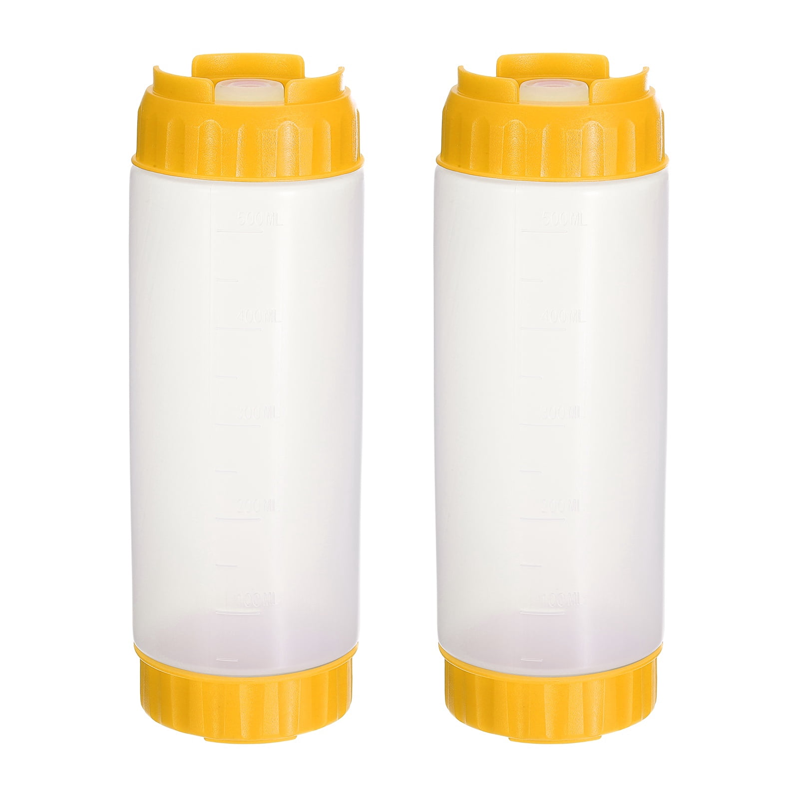 Uxcell Condiment Squeeze Bottles, 2pcs 20 oz Refillable Plastic Squirt Bottle Dispensers Leak Proof for BBQ Cooking Oil Barbecue Seasoning Honey Syrup, Yellow