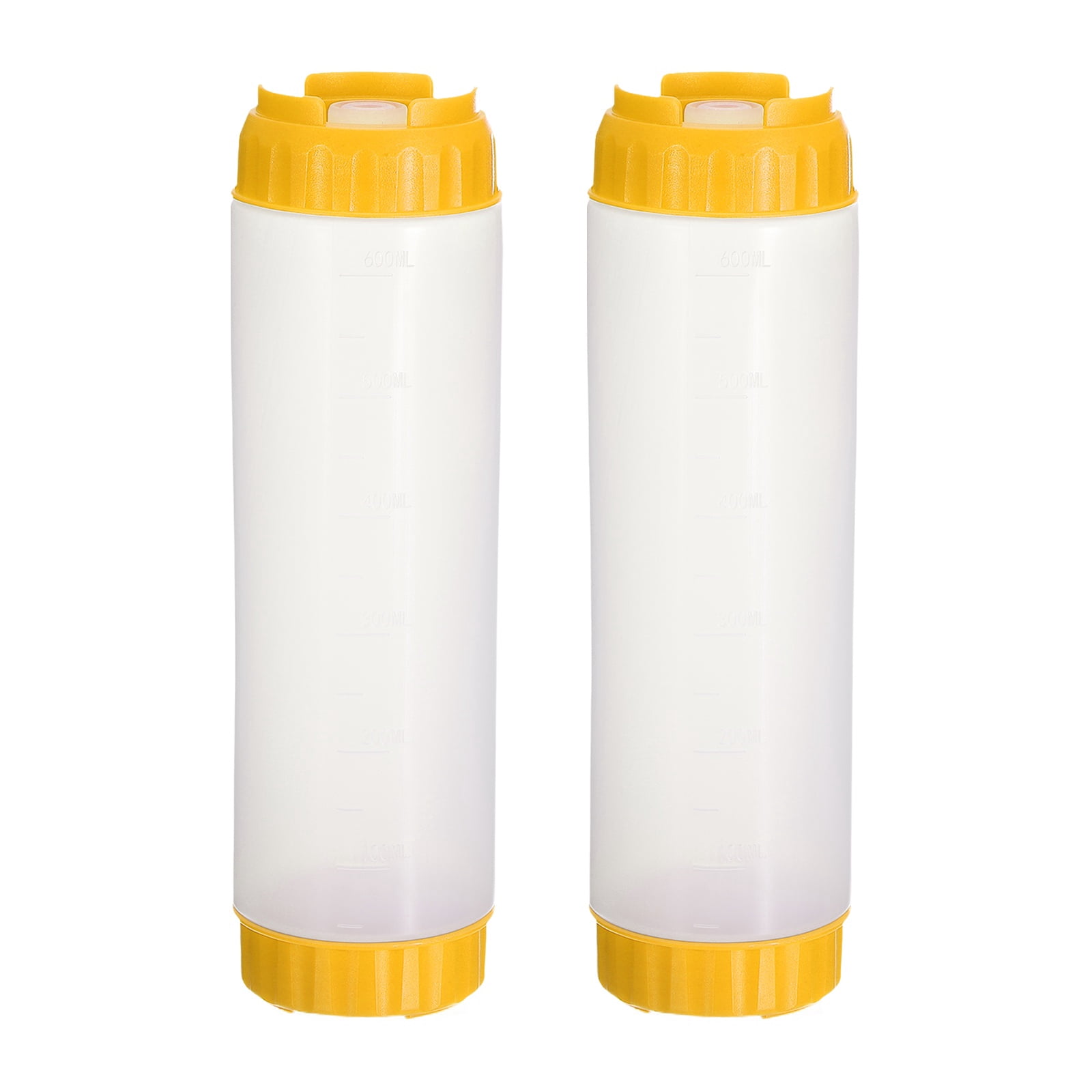 Uxcell Condiment Squeeze Bottles, 2pcs 24 oz Refillable Plastic Squirt Bottle Dispensers Leak Proof for BBQ Cooking Oil Barbecue Seasoning Honey Syrup, Yellow