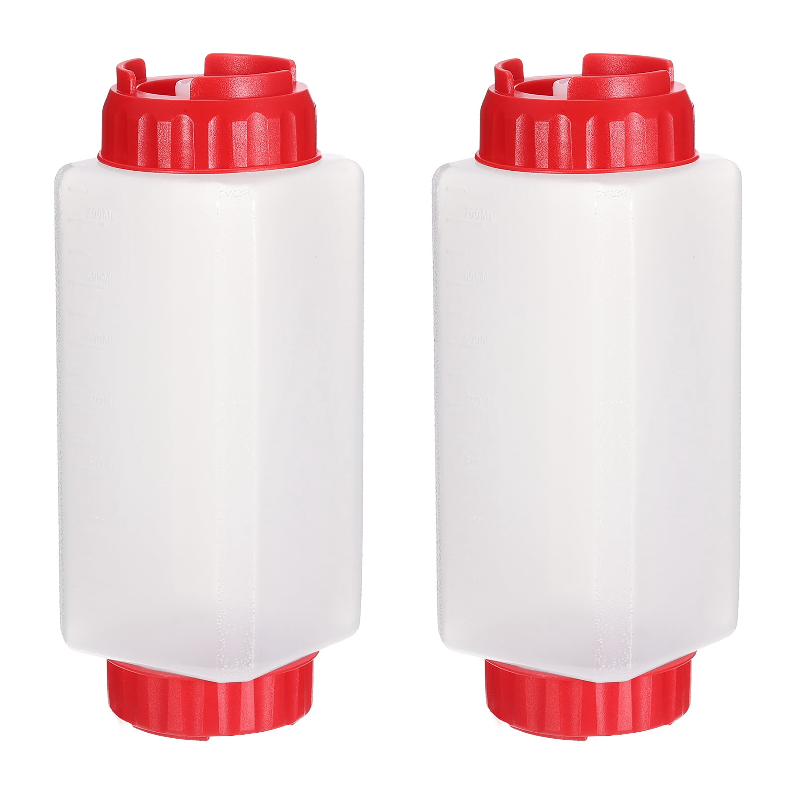 Uxcell Condiment Squeeze Bottles for Sauces, 2pcs 24 oz Refillable Square Double Head Bottle, Dispensers Leak Proof for Cooking Oil Seasoning Honey Syrup, Red