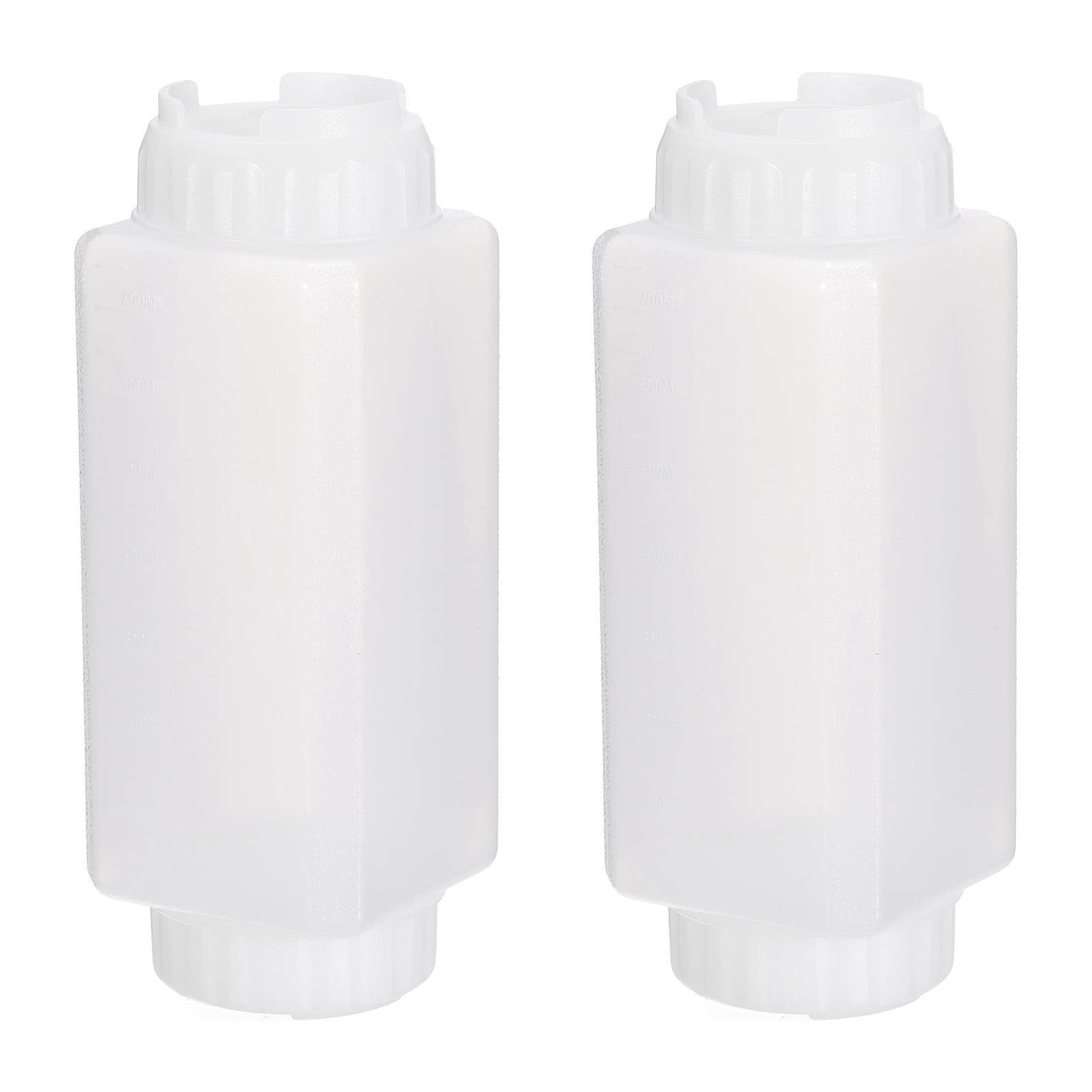 Uxcell Condiment Squeeze Bottles for Sauces, 2pcs 24 oz Refillable Square Double Head Bottle, Dispensers Leak Proof for Cooking Oil Seasoning Honey Syrup, White