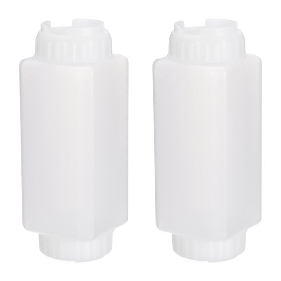 Uxcell Condiment Squeeze Bottles for Sauces, 2pcs 24 oz Refillable Square Double Head Bottle, Dispensers Leak Proof for Cooking Oil Seasoning Honey Syrup, White