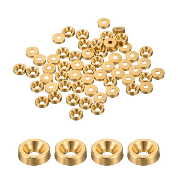 Uxcell Cone Cup Countersunk Washers Anodized Aluminum Gaskets for Screw RC Gold M2 60 Pcs