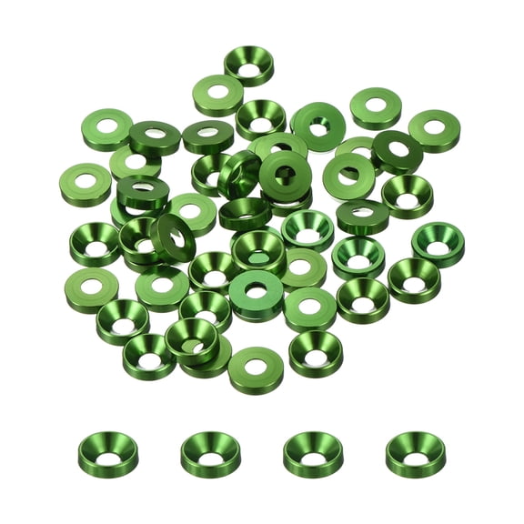 Uxcell Cone Cup Countersunk Washers Anodized Aluminum Gaskets for Screw RC Green M3 50 Pcs