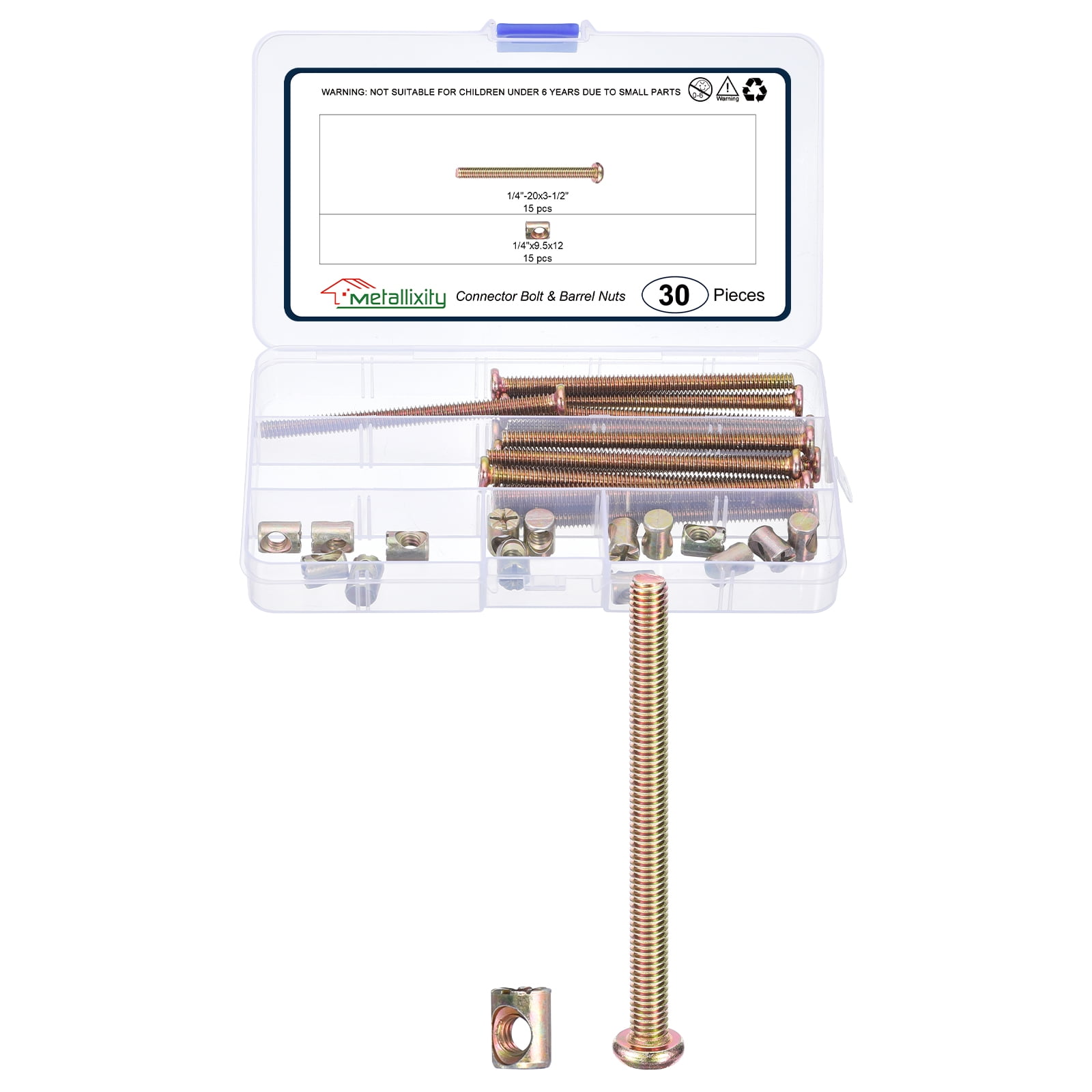 Uxcell Connector Bolt Barrel Nuts(1/4"-20x2-1/4") 30Pcs, Connector Bolts M8 Countersunk Screw Barrel Nuts Binding Screws
