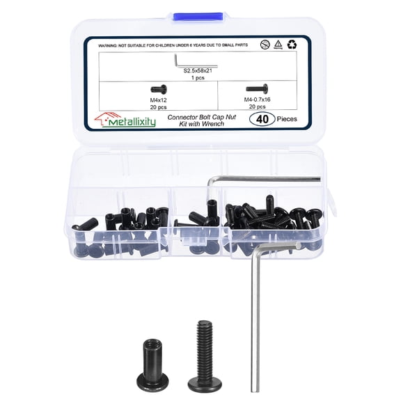 Uxcell Connector Bolt(M4-0.7x10mm) 40Pcs, Connector Bolts Countersunk Screw Barrel Nuts, Stainless Steel, Black