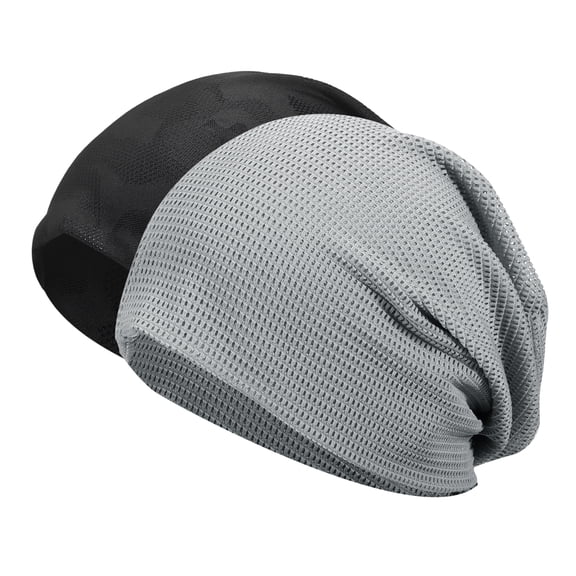 Uxcell Cooling Skull Cap, Helmet Liner Sweat Wicking Cap Stretchy Breathable Cycling Running Hat Sports Caps for Men Women Dark Gray/Camo Black