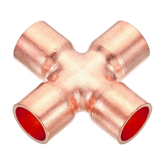 Uxcell Copper Cross Pipe Fitting 4 Way Copper End Feed Equal Connector for Plumbing Air Conditioning 1/2 Inch 1