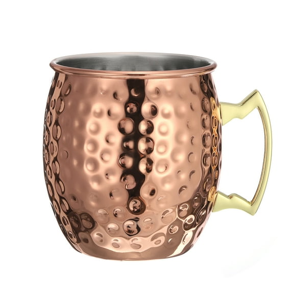 Uxcell Copper Mugs 530ml/19 OZ Hammered Cocktail Mugs, Pure Copper Plated Stainless Steel Shot Glass, Rose Gold