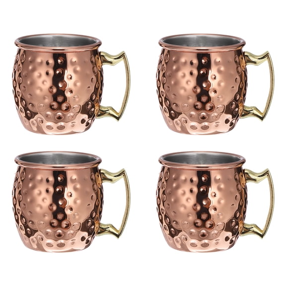 Uxcell Copper Mugs 60ml/2 OZ Mini Hammered Cocktail Mugs, 4Pack Pure Copper Plated Stainless Steel Shot Glass, Rose Gold