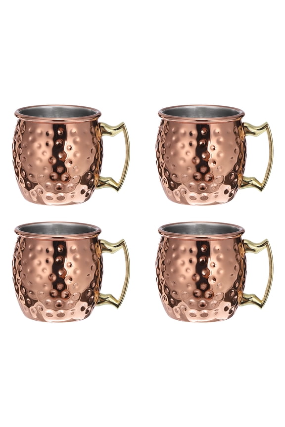 Copper Mugs 60ml/2 OZ Mini Hammered Cocktail Mugs, 4Pack Pure Copper Plated Stainless Steel Shot Glass, Rose Gold