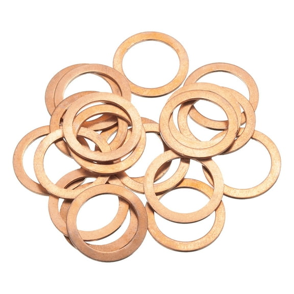 Uxcell Copper Sealing Ring Gasket 22mm Inner Dia Flat Fitting Washer for Water Fuel Hydraulic Fittings Pack of 20