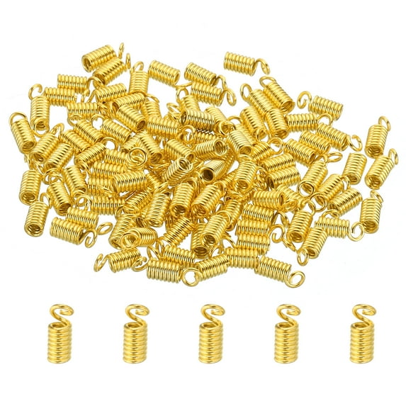 Uxcell Cord End Caps, 100Pcs 3x7mm Metal Spring Coil End Tips Crimp Terminators Caps Gold Tone