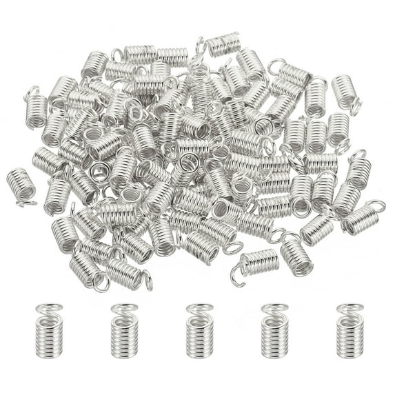 Uxcell Cord End Caps, 100Pcs 4x9mm Metal Spring Coil End Tips Crimp Terminators Caps Silver White