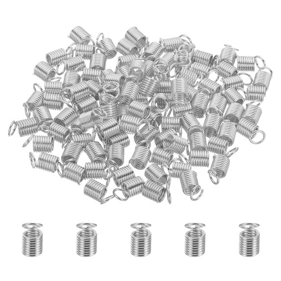 Uxcell Cord End Caps, 100Pcs 5x9mm Metal Spring Coil End Tips Crimp Terminators Caps Silver Tone