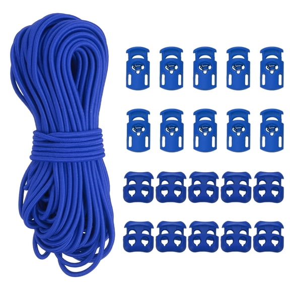 Uxcell Cord Locks, Elastic Bungee Cord, Spring Toggle Stopper Slider for Drawstring Backpack 50 ft & Sapphire Blue