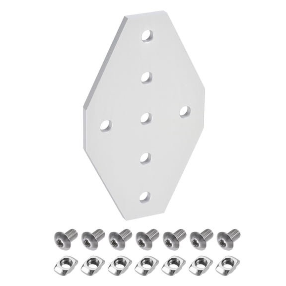 Uxcell Corner Bracket Plate Cross 60x100mm 2020 Aluminum Profile w Nuts and Screws Anodizing White