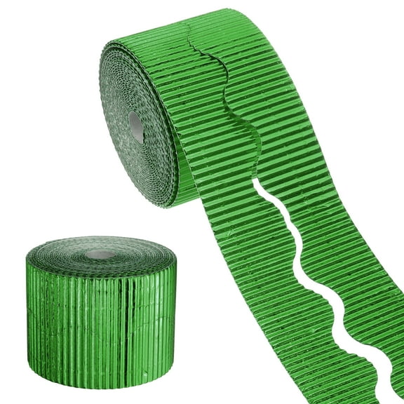 Uxcell 49.2ft Bulletin Board Border, Corrugated Paper Decorative Wavy Border, Scalloped Rolled Border Trim for Craft Classroom Office DIY Project Party Birthday Decoration, Metallic Green