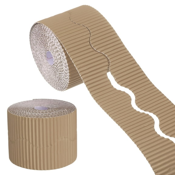 Uxcell 49.2ft Bulletin Board Border, Corrugated Paper Decorative Wavy Border, Scalloped Rolled Border Trim for Crafts Classroom Offices DIY Project Party Birthday Decoration, Khaki