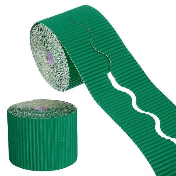 Uxcell 49.2ft Bulletin Board Border, Corrugated Paper Decorative Wavy Border, Scalloped Rolled Border Trim for Crafts Classroom Offices DIY Project Party Birthday Decoration, Dark Green